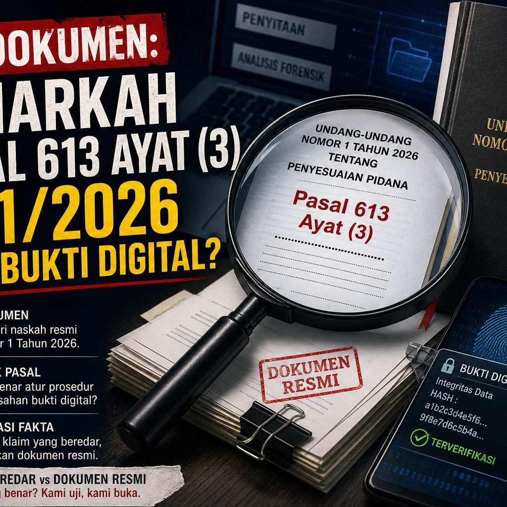 Uji Dokumen : Benarkah Pasal 613 Ayat (3) UU 1/2026 Atur Bukti Digital ?
